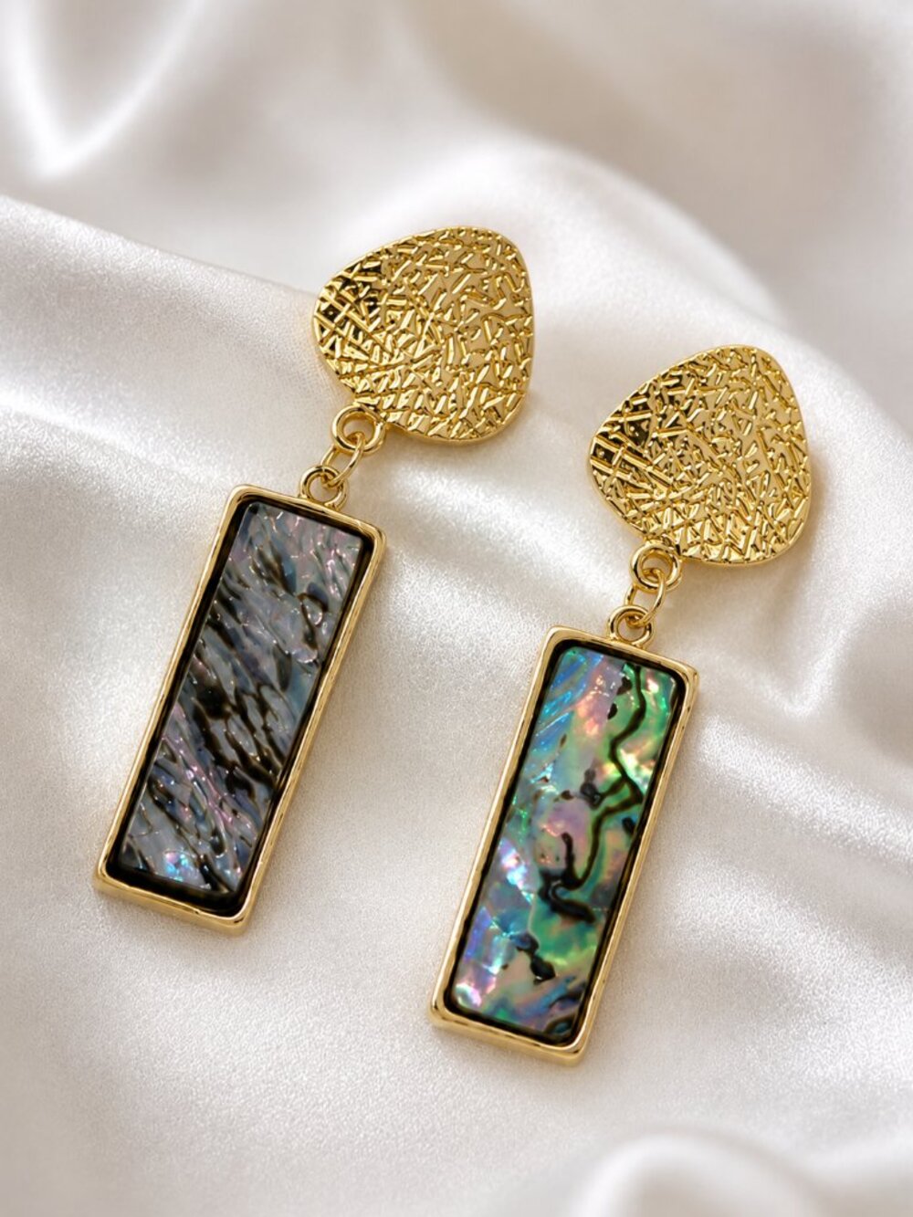 Handmade Gold-Tone Abalone Shell Statement Earrings – 4 cm - NWT